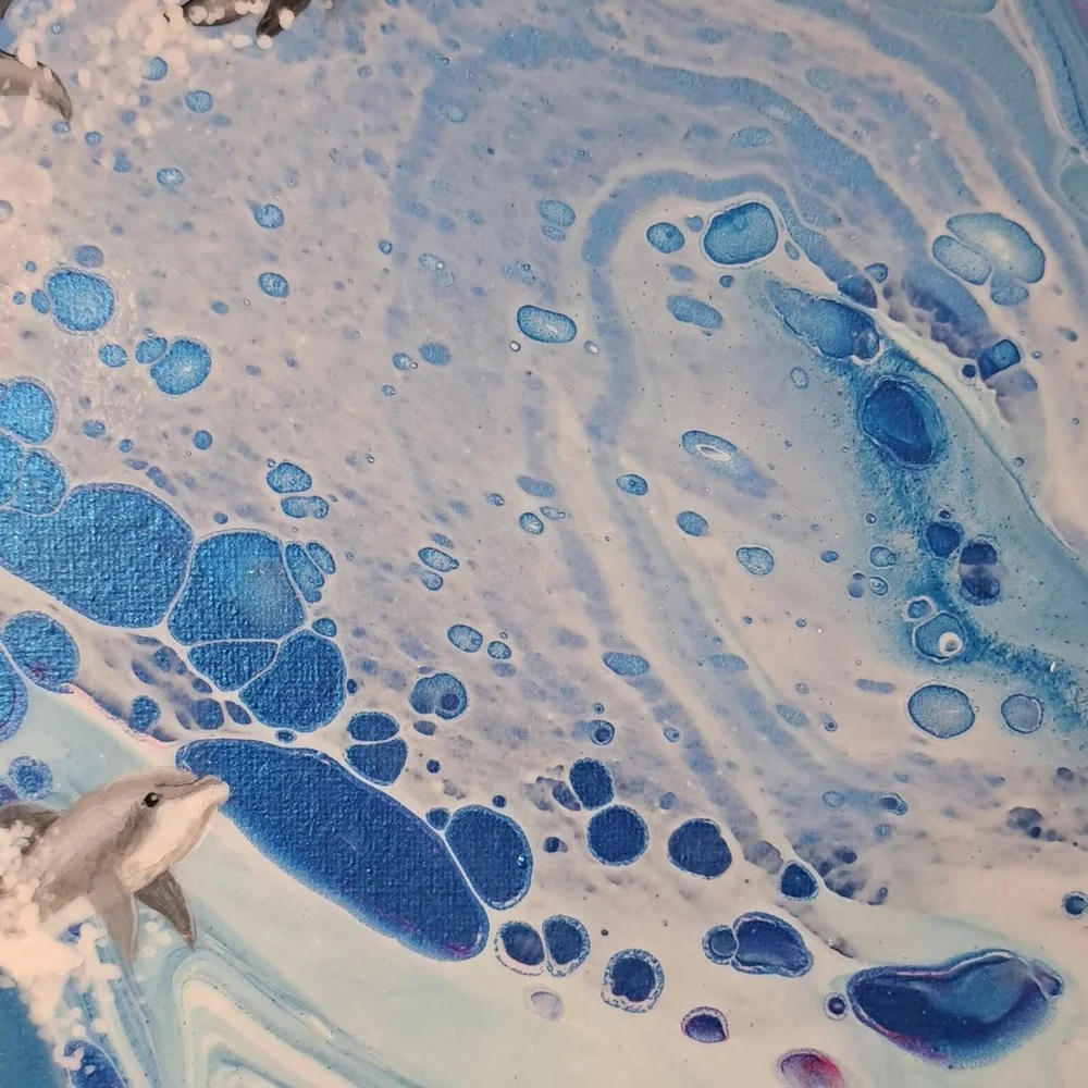 SOLD Hand Crafted Dolphins Acrylic Painting Original Fluid Wall Art Essential - Picture 9 of 9